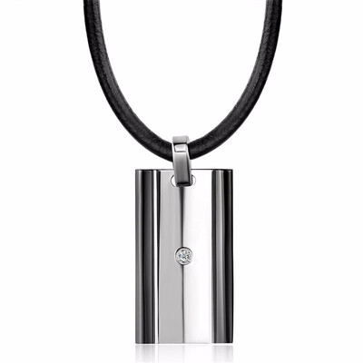 

Little Stone Inlay Stainless Steel Pendant Necklace Leather Chain