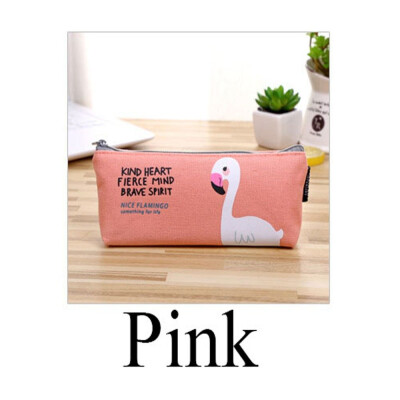 

Fashion New School Supplies Cosmetic Large Capacity Flamingo Pencil Case Zip Coin Bag Canvas Makeup Pouch