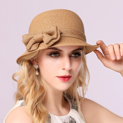 

New Arrival Ladies Summer Straw Hat Foldable Sunscreen Womens Sun Hat Bow Flower Travel Sun Cap Girls Raffia Hat B-7708
