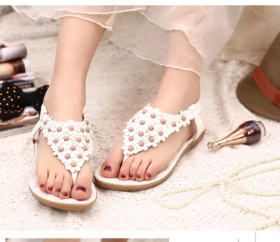 

Women shoes flat sandals comfort sandals women Summer Classic beading 2016 fashion Summer high quality flower shoes woman sandals