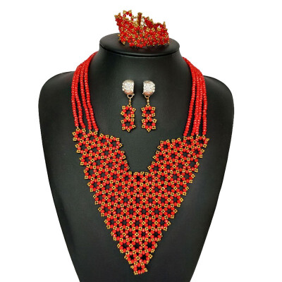 

Orange Dubai Crystal Necklace African Wedding Beads Jewelry Sets Nigerian Bridal Costume Wedding Statement Necklace Free Shipping