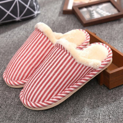 

Green cotton slippers non-slip bottom winter warm home slippers couple models female models vertical strip 36-37