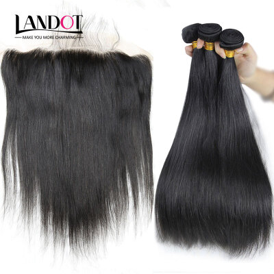 

9A Lace Frontal Closure With 3 Bundles Brazilian Straight Virgin Human Hair Weaves Unprocessed Brazillian Hair Extensions 4Pcs Lot