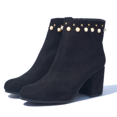 

Pearl autumn ankle boots for women fashion rivets high heels shoes woman