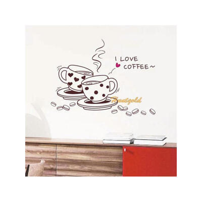 

Art Wall Sticker Home Poster "I Love Coffee" Cup Pattern Mural Decals Decor Kitchen Room