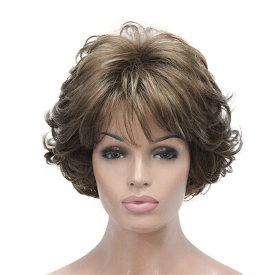 

StrongBeauty Short Wig Soft Tousled Curls Brown Highlights Full Synthetic Wigs COLOUR CHOICES