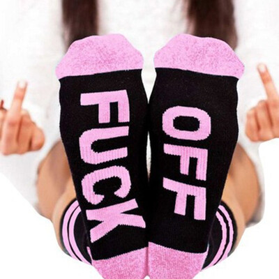 

Man&39s Cotton Casual Letters Fuck Off Printed Stripe Breathable Middle Socks