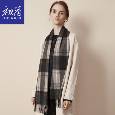 

Initial load TRUE HER cashmere plaid scarf ladies thick autumn&winter warm wild bib shawl dual-use exquisite gift box charcoal