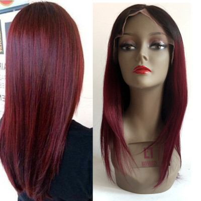 

Ombre T1BBurgundy Lace Front Human Hair Wigs with Baby Hair Straight Brazilian Virgin Hair Glueless Lace Wigs 130 Density