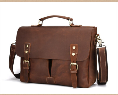 

Genuine Crazy Horse Leather Briefcase Men Shoulder Bag vintage Handbag Cowhide Crossbody Tote Business Casual Man Travel Bags