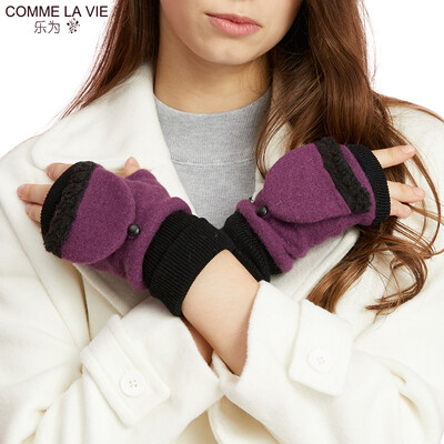 

Le for comme lavie ladies gloves female autumn winter cute half finger dual-use wool warm gloves plus velvet thickening students fingerless women 14FD171 egg purple all code