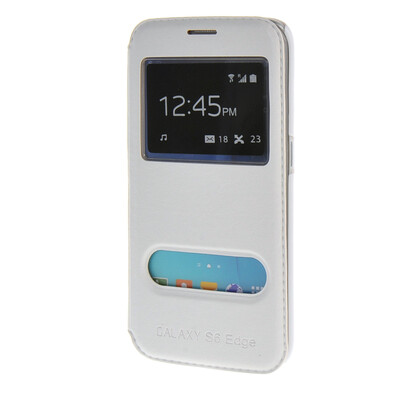 

MOONCASE Samsung Galaxy S6 Edge Case View Leather Flip Pouch Bracket Back Cover White