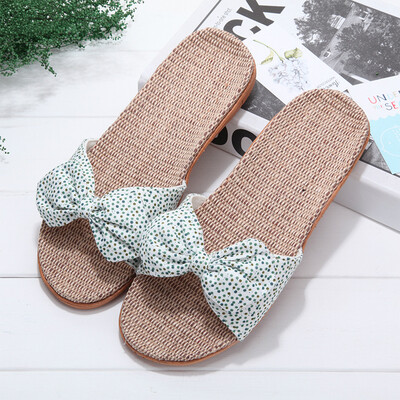 

Yuhuaze bow linen slippers home soft bottom sweat-absorbent dry boho vine grass indoor sandals floor drag 37-38 yards