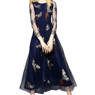 

2018 Spring&Summer New Womens Wear European&American style elegant trim thin embroidery lace long dress dress dress forma