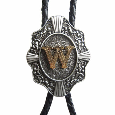 

Men Bolo Tie Original Initial Letter Western Cowboy Cowgirl Wedding Bolo Tie Leather Necklace