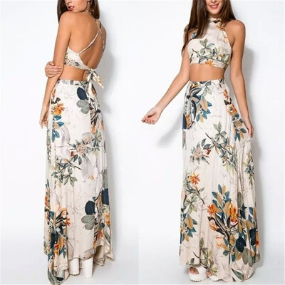 

New Arrival Fashion elegant women Beach Sundress Sleeveless Long Dress Wrap Chest Off The Shoulder Loose Beach Printed Dress Slim