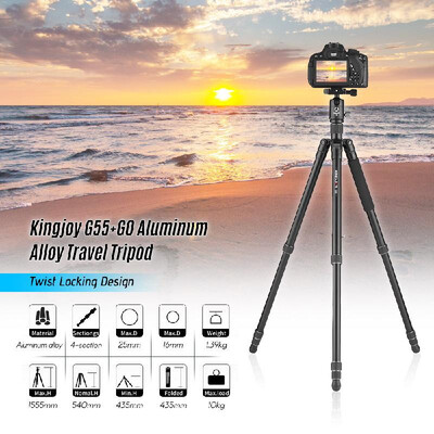 

Kingjoy G55 G0 Aluminum Alloy 4 Section Travel Tripod Detachable Monopod with Panoramic Ball Head Twist Locking Design for Canon S