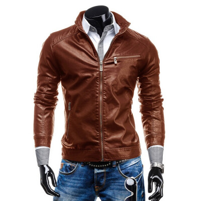 

Zogaa New Men's Leather Clothing Pu Casual Stand Collar