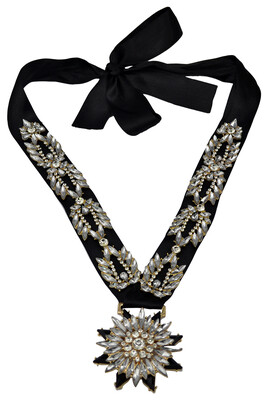 

Idealway New Fashion 3 Colors Red Blue Black Ribbon Silk Chain Crystal Rhinestone Flower Pendant Necklace Women Jewelry