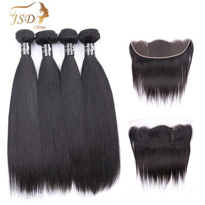 

JSDshine Human Virgin Hair Bundles Straight Hair 13×4 Lace Frontal with 4 Bundles Peruvian Hair Virgin Human Hair Extensions