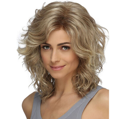 

QianBaiHui Medium Length Curly Wigs for Women Blonde Wavy Hair Wigs Heat Resistant Synthetic Fiber Wigs Fashion Wigs with Wig Cap