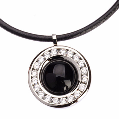 

Round Circle Crystal 12 Constellation Colorful Stone Pendant Genuine Leather Necklace Chain 17"