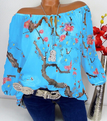 

2018 Women Ladies Fashion Off Shoulder Printing Blouse Casual Tops T-shirts