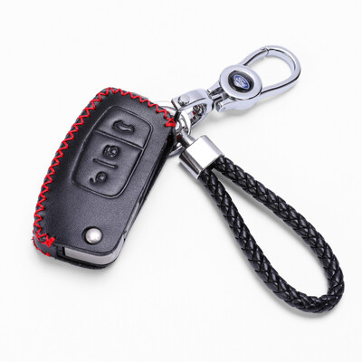 

KING ETING Ford Key Case Leather Key Case Carnival Classic Fox McCos Special Car Keychain Three Key Folding C Style Warm Red