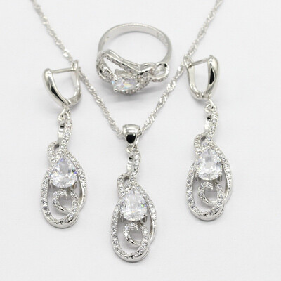 

5 Colors 925 Silver Jewelry Sets For Women Bridal Wedding Gift Earrings Ring Pendant Necklace Free Box 2018 New