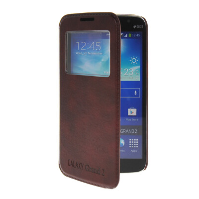 

MOONCASE View Window Leather Side Flip Pouch Stand Shell Back Case Cover for Samsung Galaxy Grand 2 G7106 Red