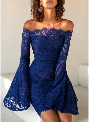 

Lace Off the Shoulder Flare Long Dress Summer Sleeves Bodycon Mini Dress Homecoming Dress