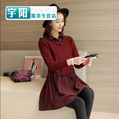 

Spring new Korean version of the fake two-piece loose long-sleeved shirt sweaters skirts skirts hair Mao womens tide