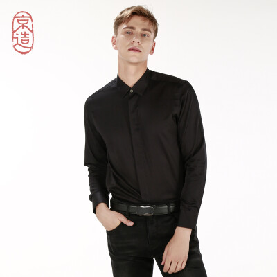 

JZAO mens pearl black business fashion casual shirt black 41 17596A