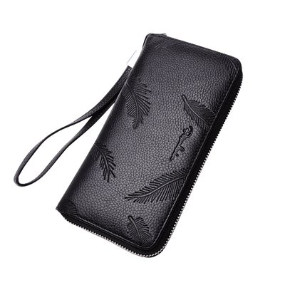 

Fashion Cowhide Leather Long Wallet Male Zipper Clutch Mens Wallet Anti-Theft Phone Holder Long Coin Purse N8174-1 black