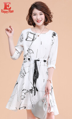 

M L XL XXL 3XL 4XL 5XL plus size casual new autumn 2018 women dress long sleeve large size white print midi loose with belt lady