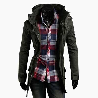 

Zogaa Double High Collar Mens Jacket Pure Color Casual Slim