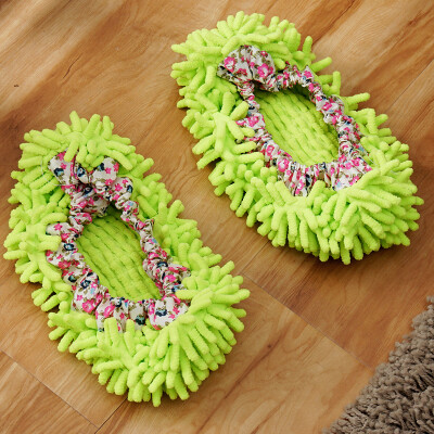 

Ou Runzhe Wiping Shoe Cover Chenille Detachable Lazy House Clean Floor Slippers Set Fluorescent Green 1 Double