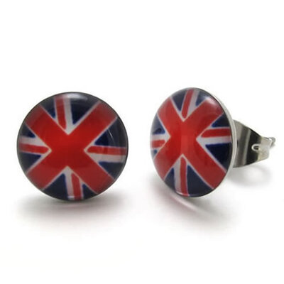 

Hpolw 2pcs Stainless Steel Union Jack British Flag Kingdom UK England Stud Earrings, 1 Pair