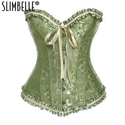 

Women Sexy Satin Overbust Corset Brocade Floral Bustier Top Lace Up Back Lingerie Bodyshaper Party Corsets S6XL for Female
