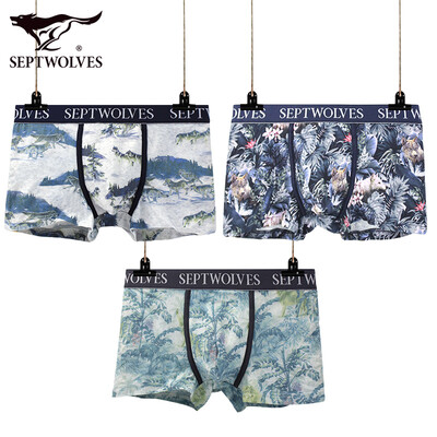 

Seven wolves panties mens mens underwear boyshort wolf totem printing middle waist breathable four corner shorts head 3 gift box 97131-XL