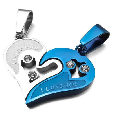 

Hpolw His & Hers Couples Gift Heart Stainless Steel Pendant Love Necklace Set Valentine Blue Silver