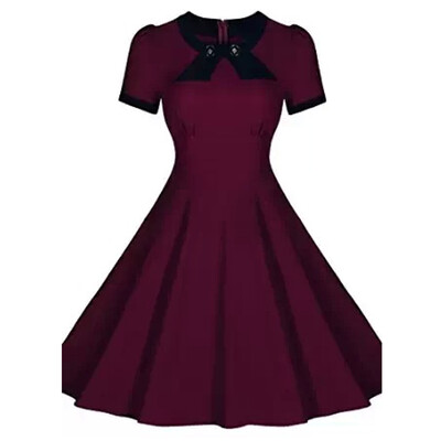 

Women'S Fashion Round Neck Was Thin Short-Sleeved Dress Big Swing