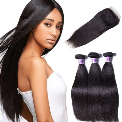 

UNice Hair Kysiss Virgin Series Straight Hair Bundle With Closure Malaysian Hair 4 Bundle With Lace Closure Free Part Human Hair