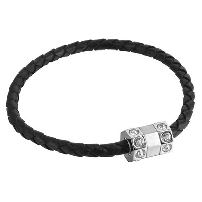 

Black Braided Leather Rope Bracelet Magnetic Stone Beads Charm 83"