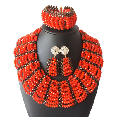 

Orange Dubai Crystal Necklace African Wedding Beads Jewelry Sets Nigerian Bridal Costume Wedding Statement Necklace Free Shipping