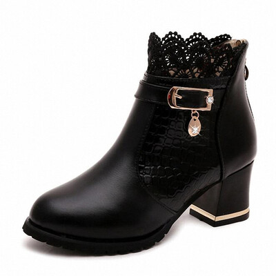 

Snake Pattern Ankle Boots Sexy Lace Cuff Thick Heel Women Boots Fall Winter Fashion BlackRed Women Shoes