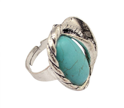 

Idealway Bohemian Silver Alloy Vintage Oval Natural Turquoise Adjustable Statement Finger Ring Women Jewelry