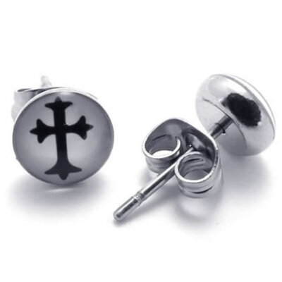 

Hpolw 2pcs Trendy Stainless Steel Unisex Mens Cross Stud Earrings, 1 Pair, Silver Black