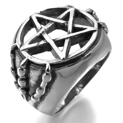 

Hpolw Mens Stainless Steel Ring Silver Pentagram Pentacle Star Openwork Dragon Claw Vintage