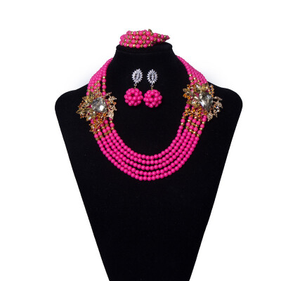 

Luxury Nigerian Bridal Beads Jewelry Traditional African Wedding Statement Necklace Set Women Party Costume Accessories